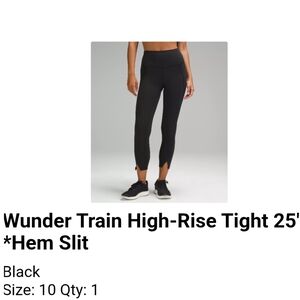 lululemon Black Wunder Train High-Rise 25" Black Leggings with Hem Slit Size 10